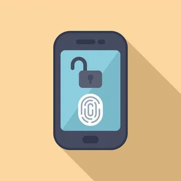 Secure fingerprint access icon flat vector. Modern phone unlock Stock Illustration