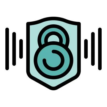 Secure fitness training program with kettlebell and shield icon Stock Illustration