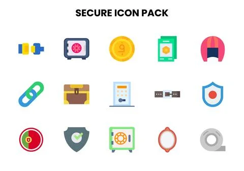 Secure Flat Collection Icons Pack Illustrazione stock