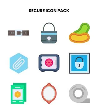 Secure Flat Collection Icons Pack Stock Illustration