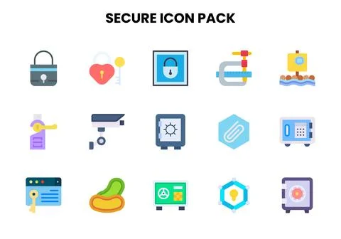 Secure Flat Icons Pack Stock Illustration
