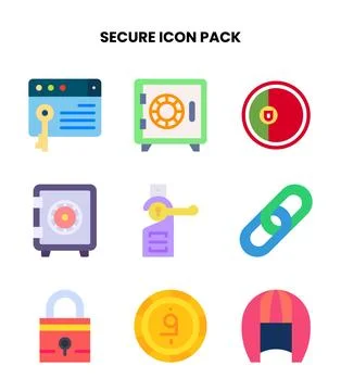 Secure Flat Set Icons Pack Stock Illustration