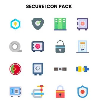 Secure Flat Vector Icons Pack Illustrazione stock