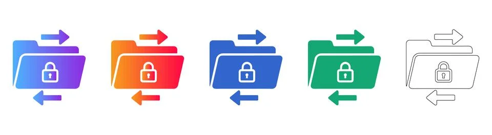 Secure Folder Data Transfer and Privacy Icons Stock Illustration