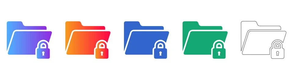 Secure Folder Icons with Padlock Symbol and Gradients Stock Illustration
