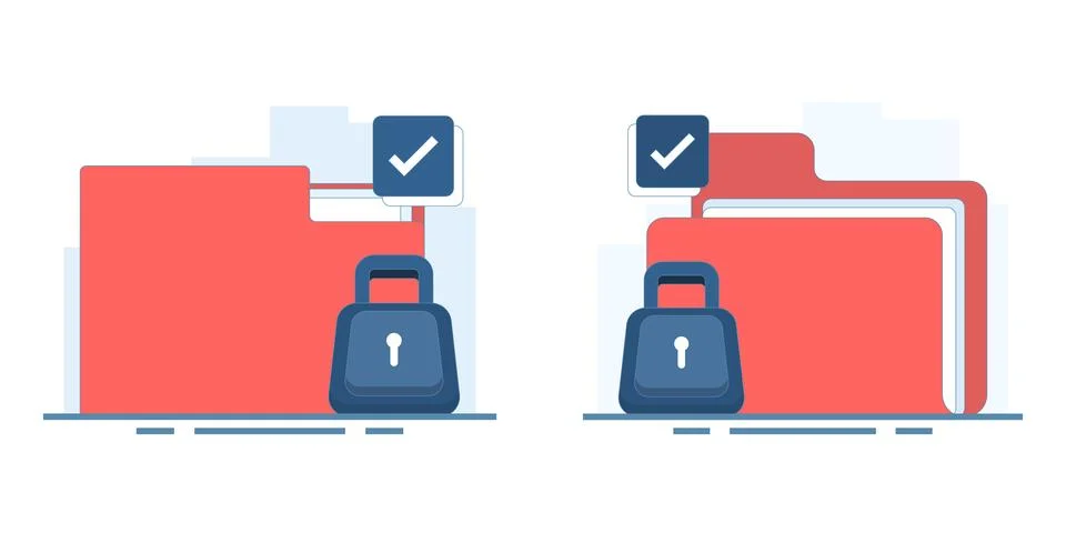 Secure folder illustration featuring protected digital files and storage symbols Stock Illustration