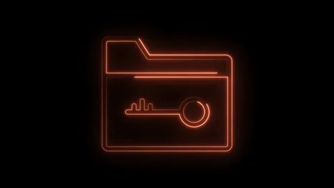 Secure folder with key neon light illustration on black background animation Stock Footage 322975262