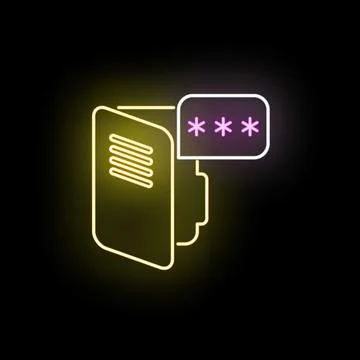 Secure folder protecting data with neon password access Stock Illustration