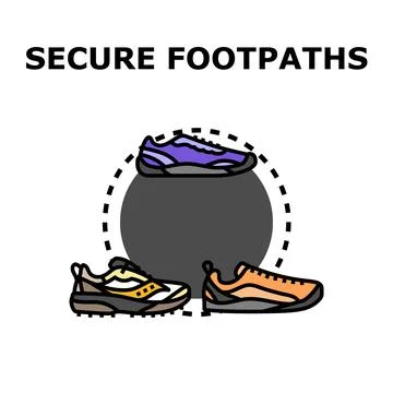 Secure footpaths concept with different trail running shoes Stock Illustration