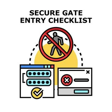 Secure gate entry checklist concept for data protection 스톡 일러스트