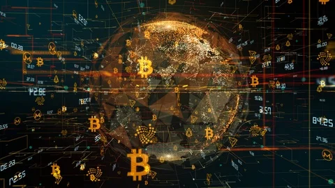Secure global financial network crypto currency blockchain EOS, Cardano, Tron  Stock Footage 105985040