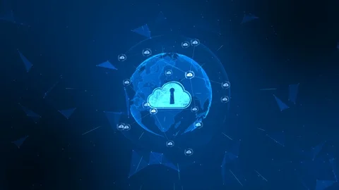 Secure global network. Digital cloud computing cyber security concept. Earth Stock-Footage 104033612