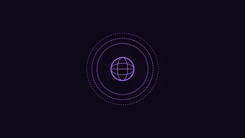 Secure global network line icon with rotating rings, violet neon style 動画素材 342595366