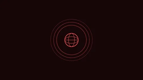 Secure global network line icon with rotating rings, red neon style Stock Footage 342595369