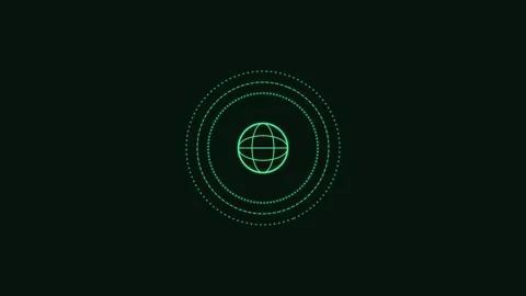 Secure global network line icon with rotating rings, green neon style Stock Footage 342595375