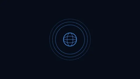 Secure global network line icon with rotating rings, blue neon style Stock Footage 342595382
