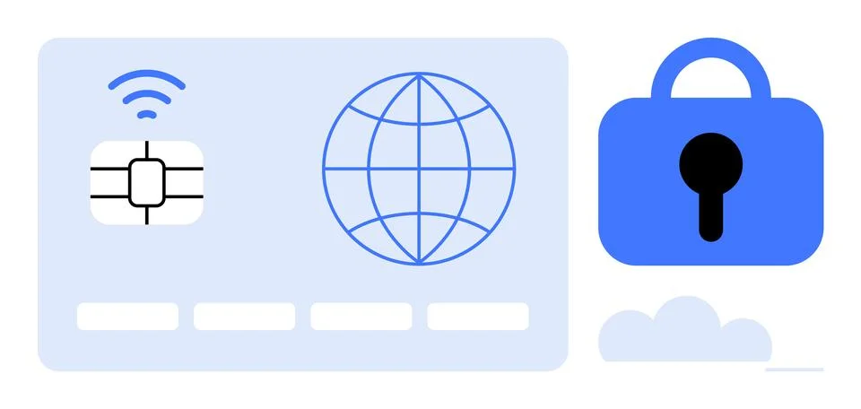 Secure Global Payment Technology with Chip and Lock Symbol イラスト素材