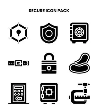 Secure Glyph Icons Pack Stock Illustration