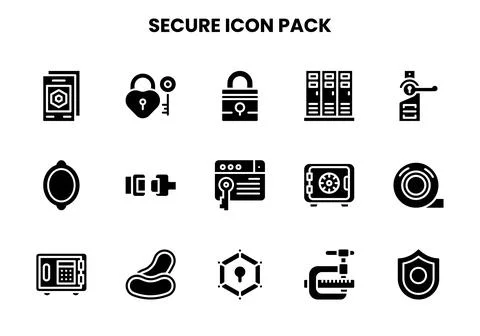 Secure Glyph Scalable Icons Pack Stock Illustration