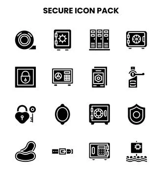 Secure Glyph Vector Icons Pack Stock Illustration
