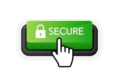 Secure green 3D button on white background. Vector illustration. 库存插图