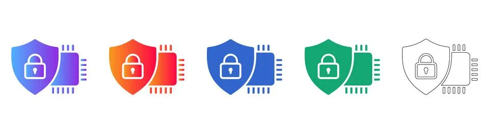 Secure Hardware Encryption Icon Set Stock Illustration