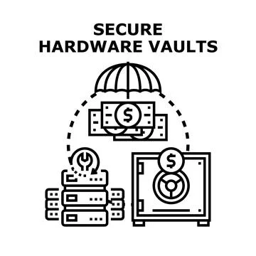 Secure hardware vaults concept for data and financial protection 스톡 일러스트