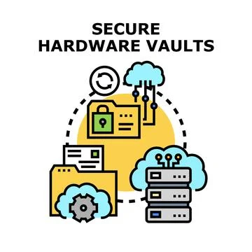 Secure hardware vaults protecting sensitive data in cloud infrastructure Stock Illustration