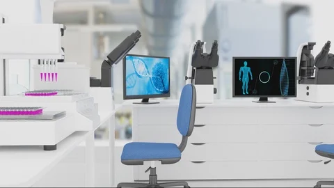 Secure High Level Laboratory Petri Dish with Pincers Examines Them Under Stock Footage 99445146