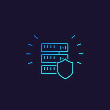 Secure hosting, server vector line icon Stock Illustration