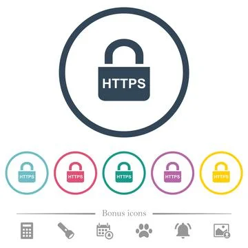 Secure http protocol flat color icons in round outlines Ilustración de archivo