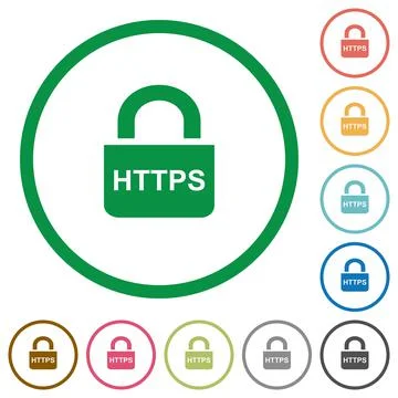 Secure http protocol flat icons with outlines Ilustración de archivo