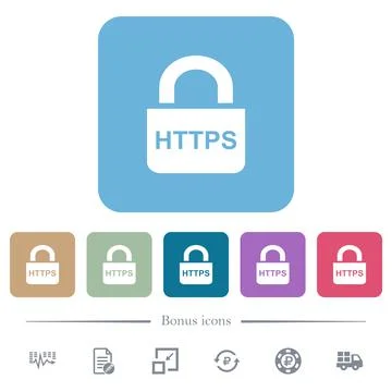 Secure http protocol flat icons on color rounded square backgrounds Ilustración de archivo