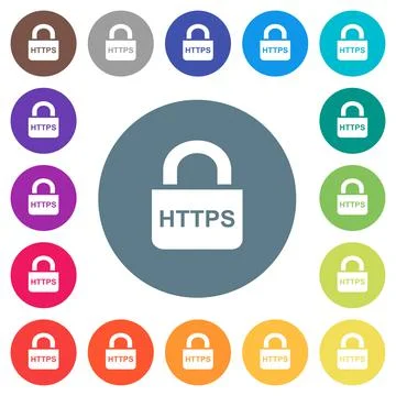 Secure http protocol flat white icons on round color backgrounds Ilustración de archivo