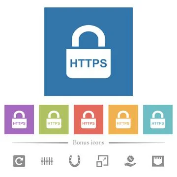 Secure http protocol flat white icons in square backgrounds Ilustración de archivo