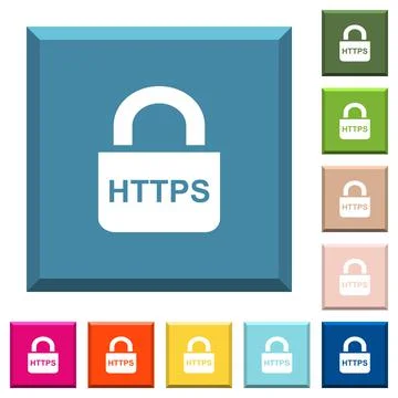 Secure http protocol white icons on edged square buttons Ilustración de archivo