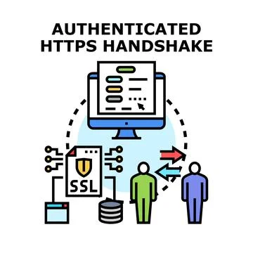Secure https handshake validating data encryption technology Stock Illustration