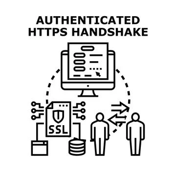 Secure https handshake validating data encryption technology Stock Illustration
