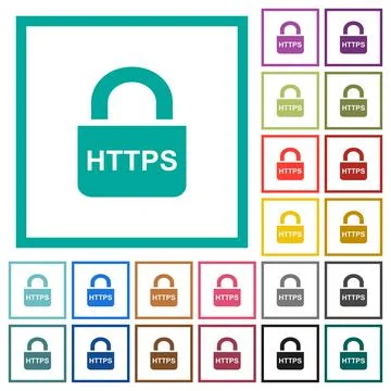 Secure https protocol flat color icons with quadrant frames Ilustración de archivo