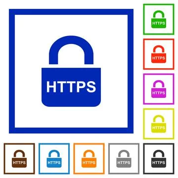 Secure https protocol flat framed icons Ilustración de archivo