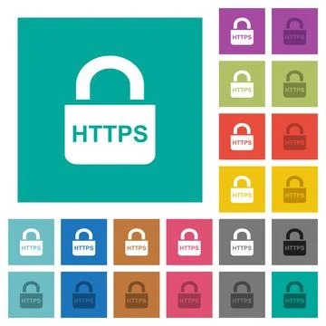 Secure https protocol square flat multi colored icons Ilustración de archivo