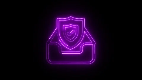 Secure Icon Isolated on Black Background, Data Protection Neon Line Motion .. Stock Footage 327384258