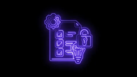 Secure idea checklist with gear and lightbulb neon outline glowing on icon .. Stock Footage 346130759