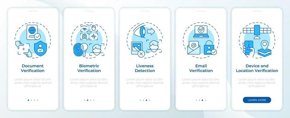 Secure identity verification approaches blue onboarding mobile app screen Stock Illustration