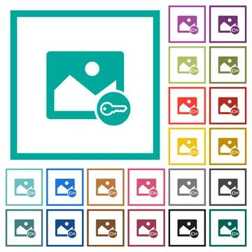 Secure image alternate flat color icons with quadrant frames Stock Illustration
