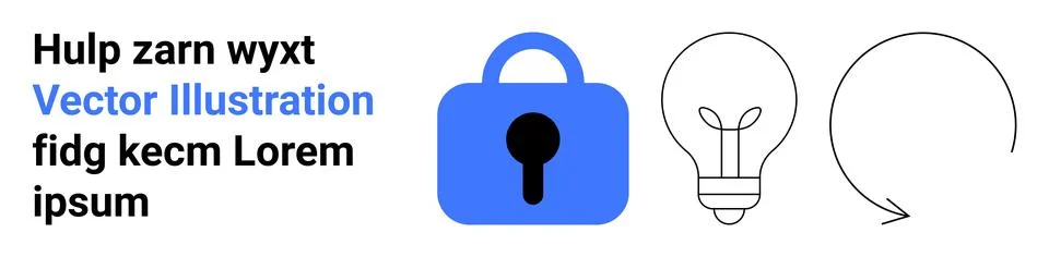 Secure Innovation Concept with Lock and Lightbulb Icons Next to Loop Arrow Illustrazione stock