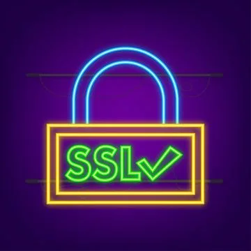 Secure internet connection SSL neon icon. SSL safe guard. Vector stock Ilustración de archivo