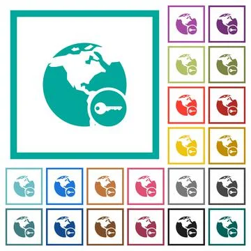 Secure internet surfing flat color icons with quadrant frames Stock Illustration