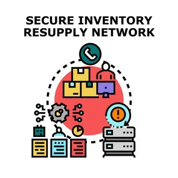 Secure inventory resupply network concept illustration Stock Illustration