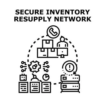 Secure inventory resupply network concept illustration Stock Illustration